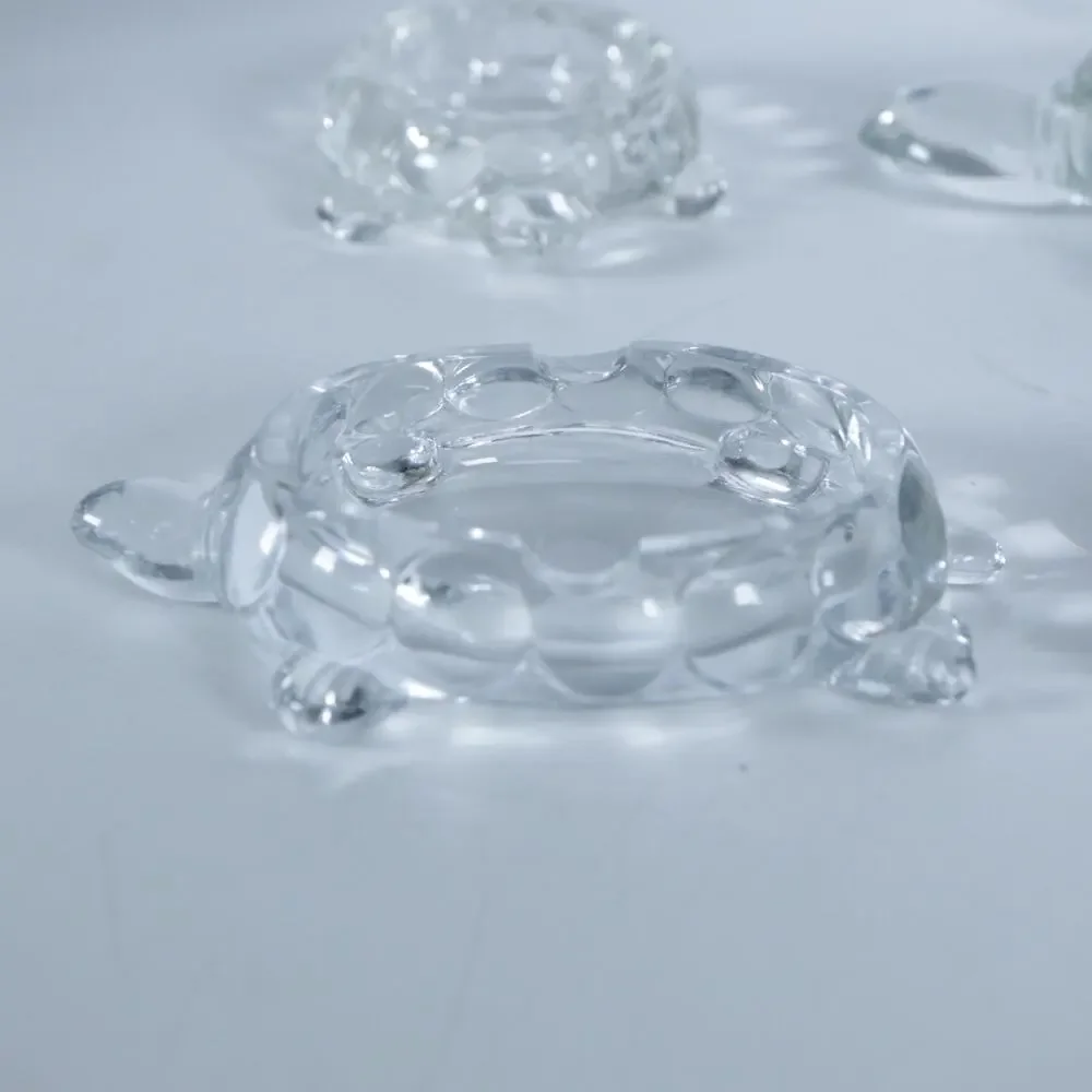 Vintage Clear Glass Turtle Ashtray Set of 6 - Large with Top & 5 Small ashtrays